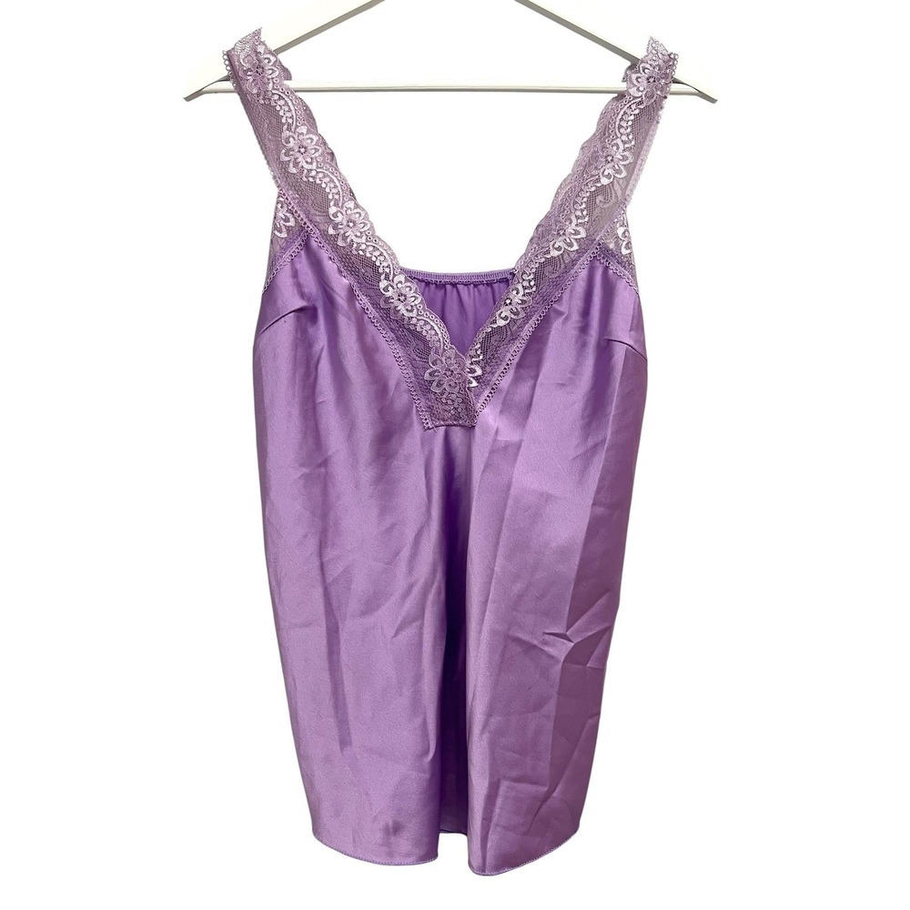 Izzy Slip Womens Size L‎ Purple Satin Lace Chemise Italy Sleepwear Lounge Cami